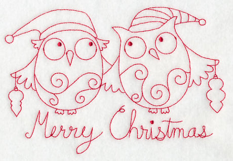 Owls Merry Christmas (Redwork)