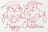 Owls Happy Christmas (Redwork)