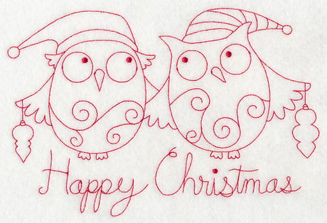 Owls Happy Christmas (Redwork)
