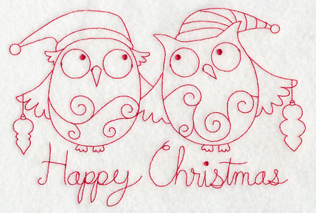 Owls Happy Christmas (Redwork)