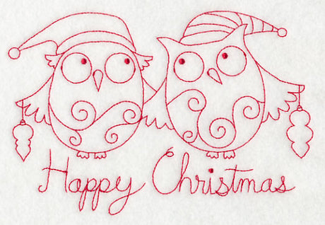 Owls Happy Christmas (Redwork)