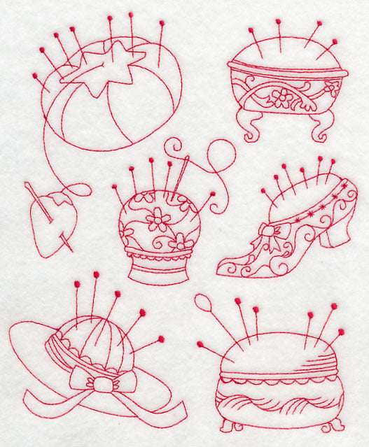 Pincushion Medley (Redwork)