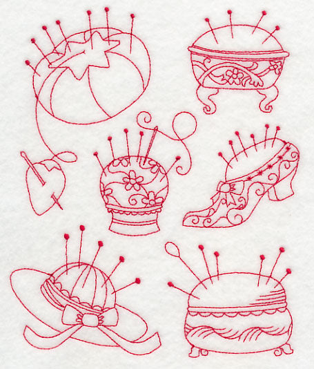 Pincushion Medley (Redwork)