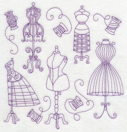 Dress Form Medley (Redwork)