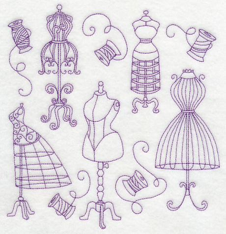 Dress Form Medley (Redwork)