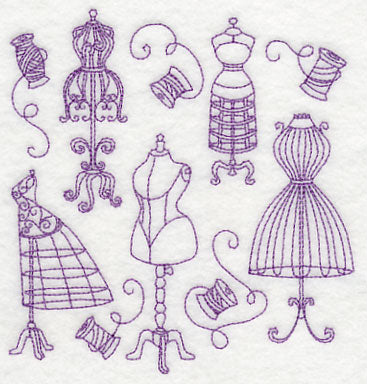 Dress Form Medley (Redwork)