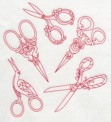 Antique Scissors Medley (Redwork)
