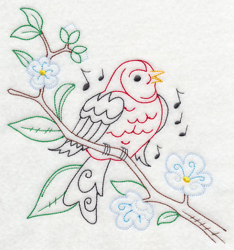 Singing Scarlet Tanager on Branch 1 (Vintage)