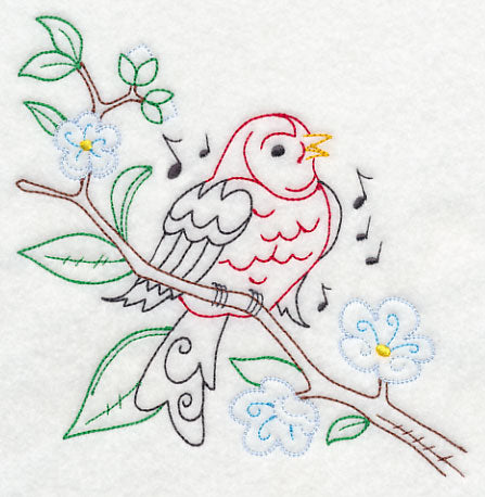 Singing Scarlet Tanager on Branch 1 (Vintage)