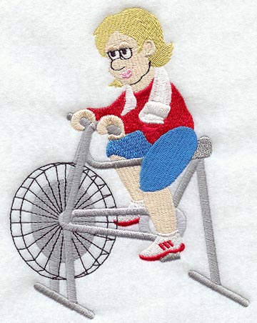 Phyllis on Exercise Bicycle
