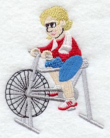 Phyllis on Exercise Bicycle