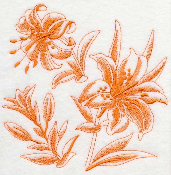 tiger lily fabric Tiger Lily Botanical (Toile) All Sizes | Machine Embroidery Design