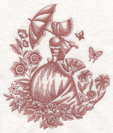 Umbrella Girl in Garden (Toile)