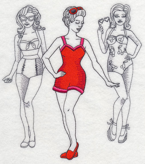 Retro Swimwear Fashion Plate - One-Piece Shorts