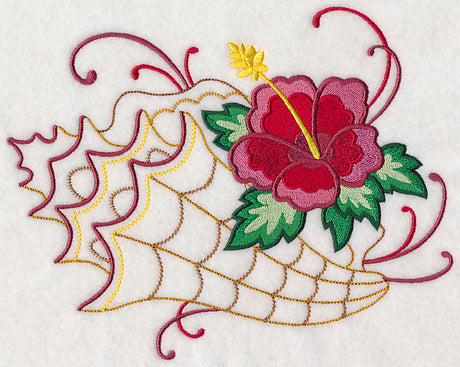 Hibiscus and Conch Shell (Vintage)