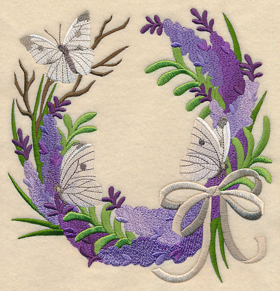 Lavender and Butterfly Wreath with Ribbon