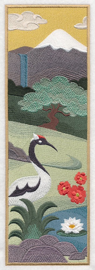 Japanese Garden Panel Scene - Mt. Fuji and Crane