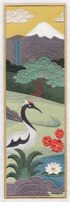Japanese Garden Panel Scene - Mt. Fuji and Crane