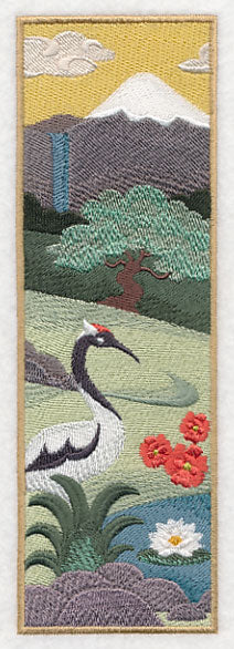 Japanese Garden Panel Scene - Mt. Fuji and Crane