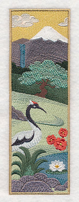 Japanese Garden Panel Scene - Mt. Fuji and Crane