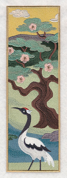 Japanese Garden Panel Scene - Blossom Tree and Crane