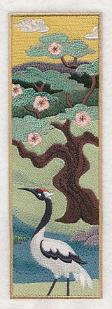 Japanese Garden Panel Scene - Blossom Tree and Crane