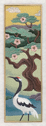Japanese Garden Panel Scene - Blossom Tree and Crane
