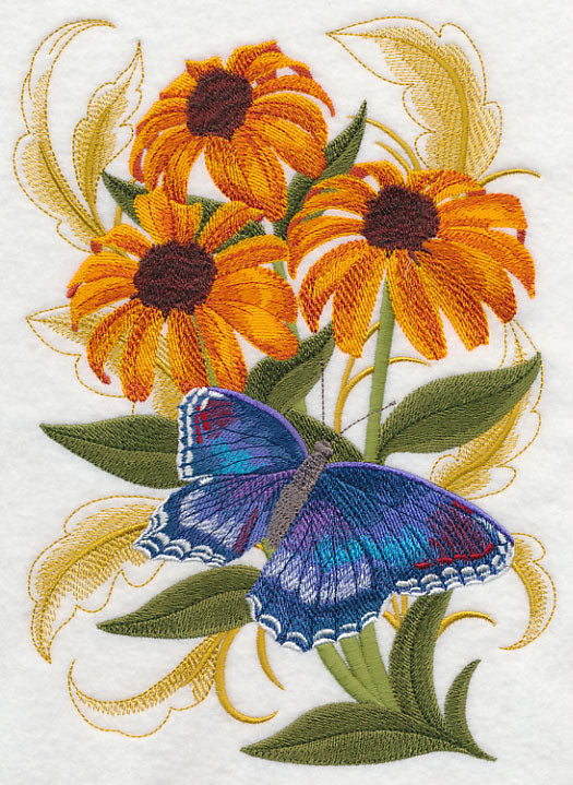 Red Spotted Butterfly and Cone Flowers