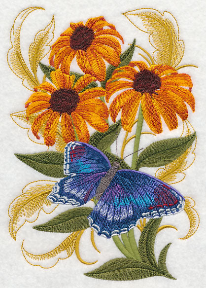 Red Spotted Butterfly and Cone Flowers