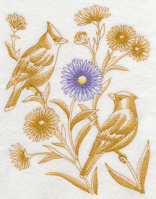 Aster and Cedar Waxwings (Toile)