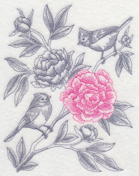 Peony and Tufted Titmouse (Toile)