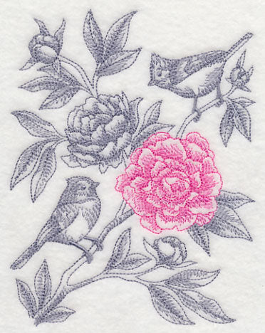 Peony and Tufted Titmouse (Toile)