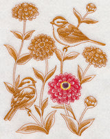 Zinnia and Tree Sparrows (Toile)