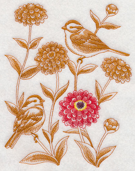 Zinnia and Tree Sparrows (Toile)