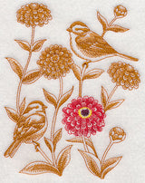 Zinnia and Tree Sparrows (Toile)