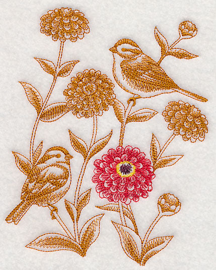 Zinnia and Tree Sparrows (Toile)