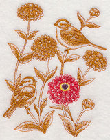 Zinnia and Tree Sparrows (Toile)