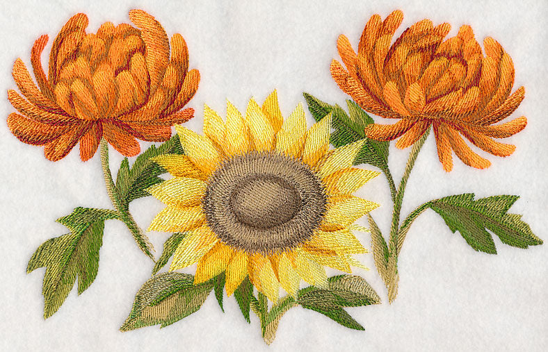Chrysanthemums and Sunflower in Watercolor