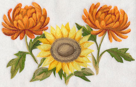 Chrysanthemums and Sunflower in Watercolor