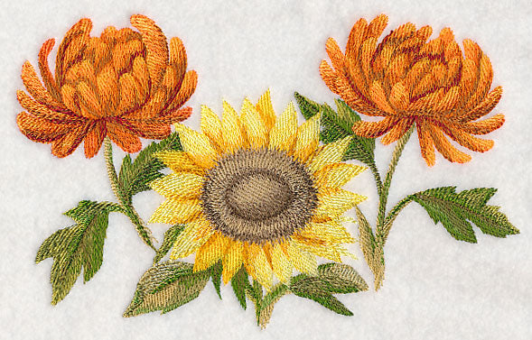 Chrysanthemums and Sunflower in Watercolor