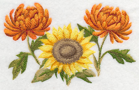Chrysanthemums and Sunflower in Watercolor