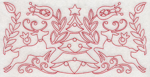 Scandinavian Christmas Tree Border (Redwork)