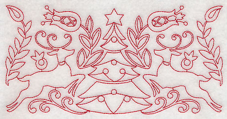 Scandinavian Christmas Tree Border (Redwork)