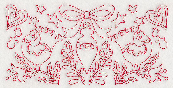 Scandinavian Christmas Ornament Border (Redwork)