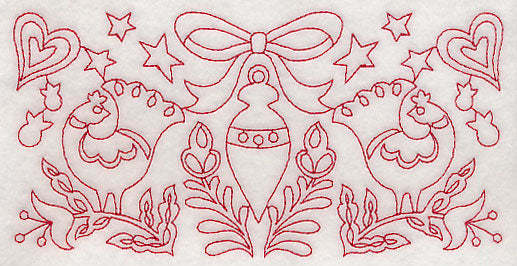 Scandinavian Christmas Ornament Border (Redwork)