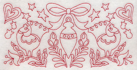 Scandinavian Christmas Ornament Border (Redwork)