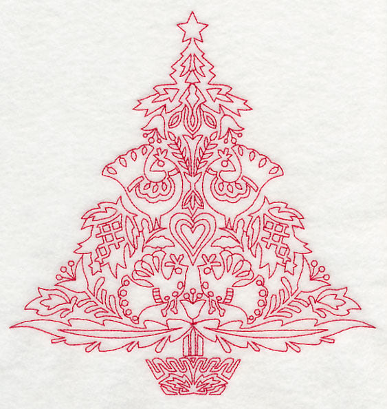 Scandinavian Christmas Tree (Redwork)