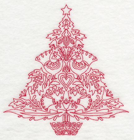 Scandinavian Christmas Tree (Redwork)