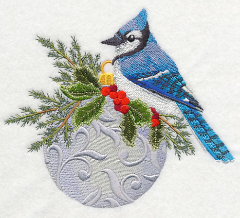 Christmas Blue Jay on Ornament