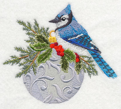 Christmas Blue Jay on Ornament
